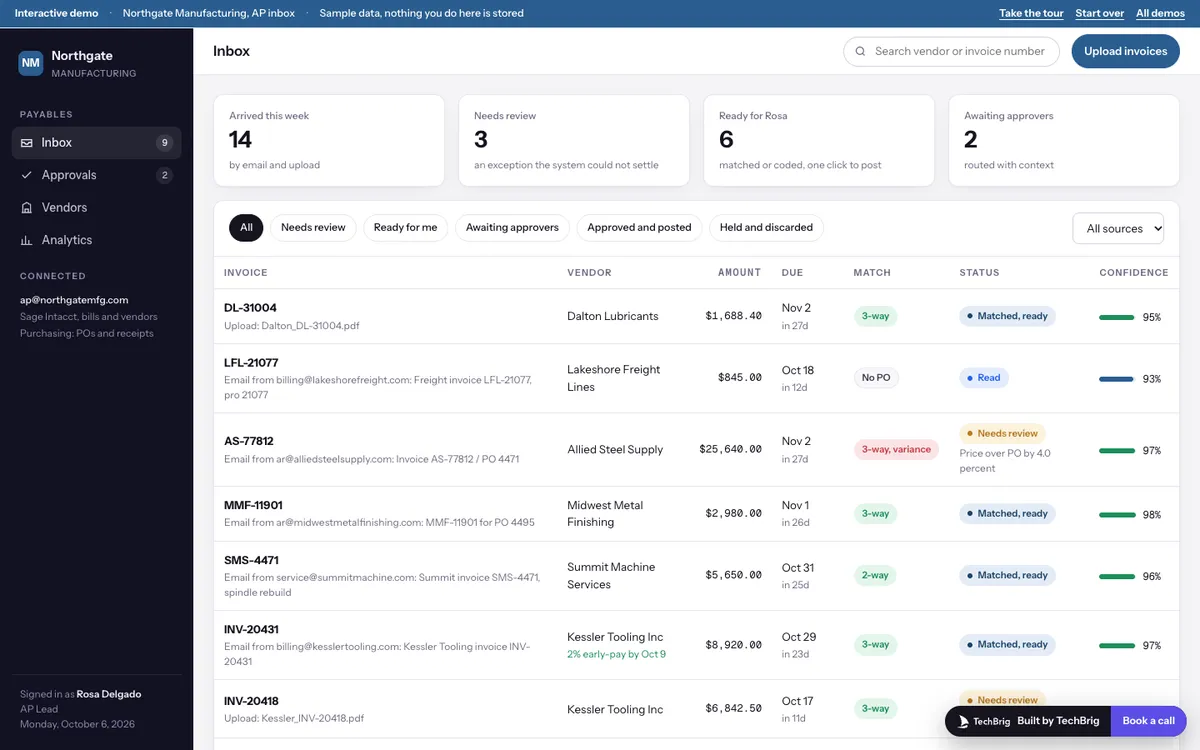 AP Inbox demo screen