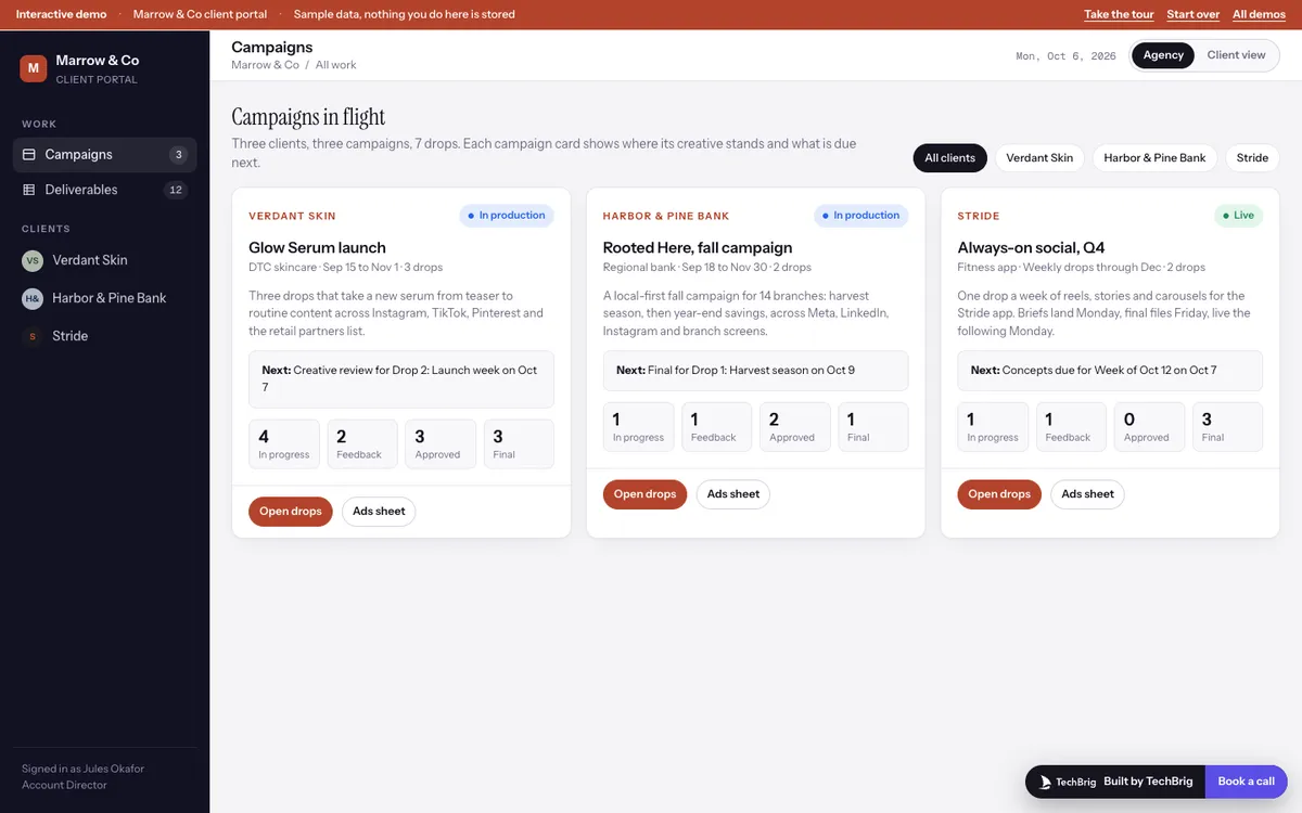 Creative Agency Client Portal demo screen
