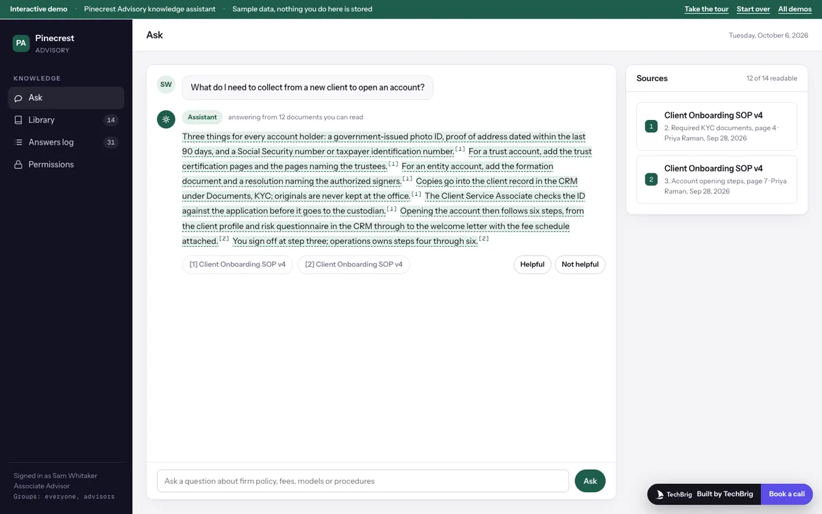 Firm Knowledge Assistant demo screen