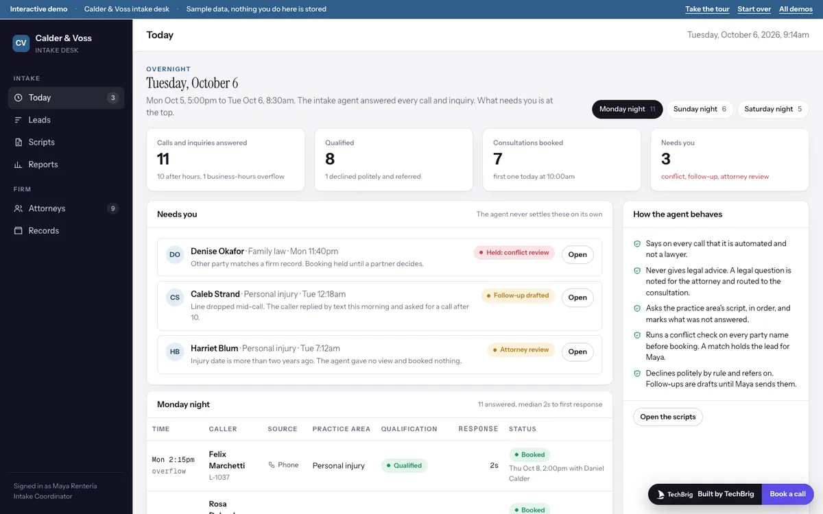 Law Firm Intake Desk demo screen