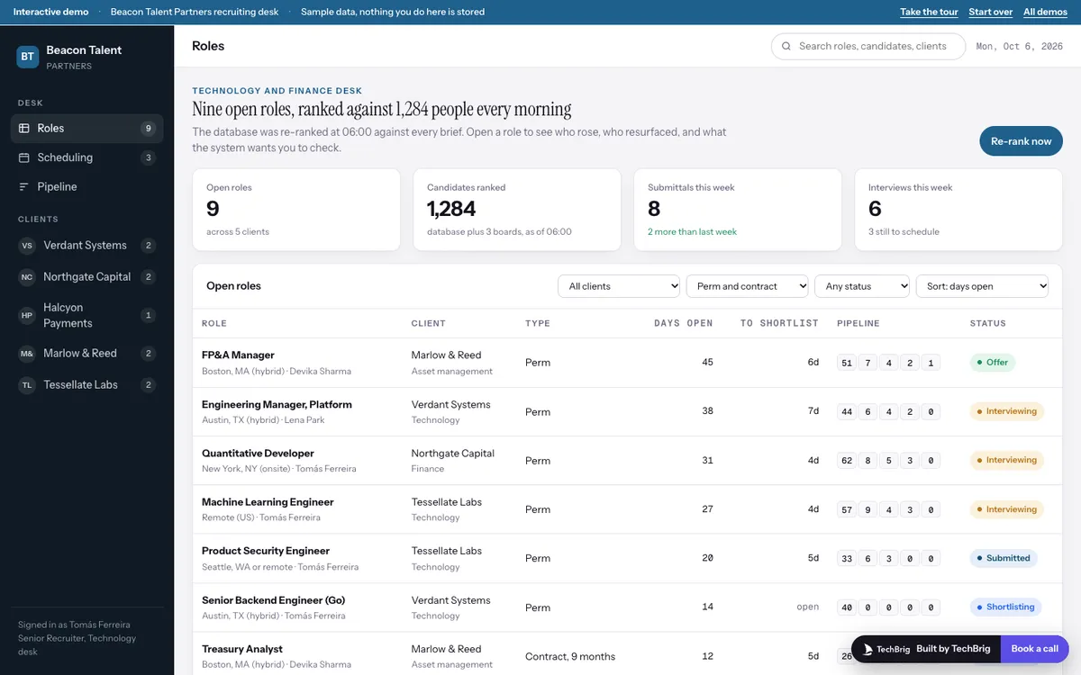 Recruiting Desk demo screen