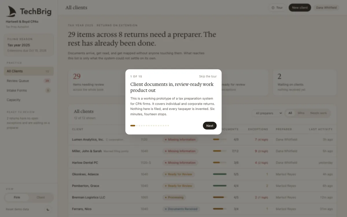 Tax Prep Autopilot demo screen